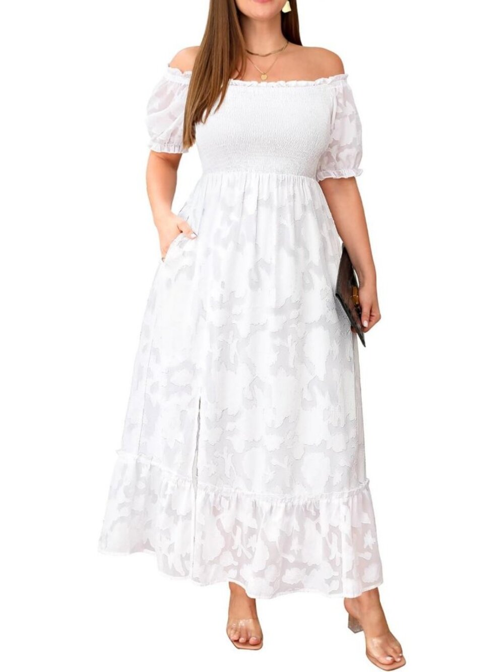 Plus Size Off Shoulder Summer Maxi Dress | Flowy Smocked Sundress for Women